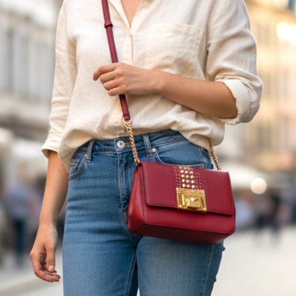 Michael Kors Small Red Studded Tina Crossbody - Picture 1 of 8